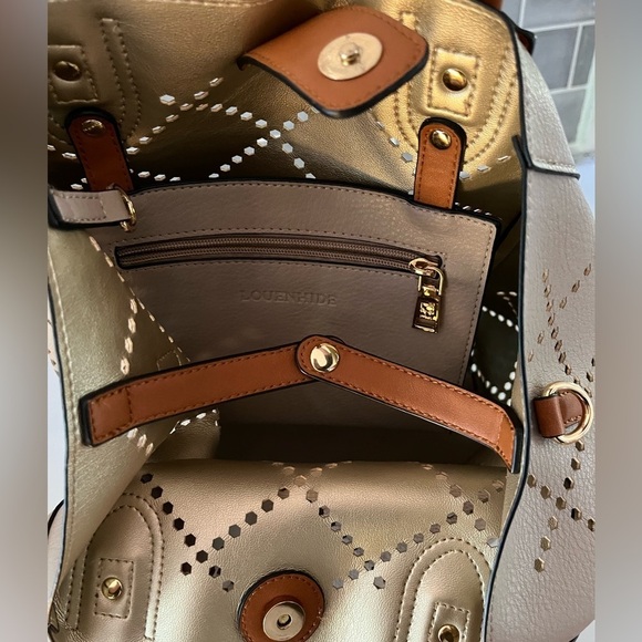 Louenhide Baby Bermuda Tote Bag Cut Outs Vegan Leather Putty New Contemporary - Picture 8 of 9